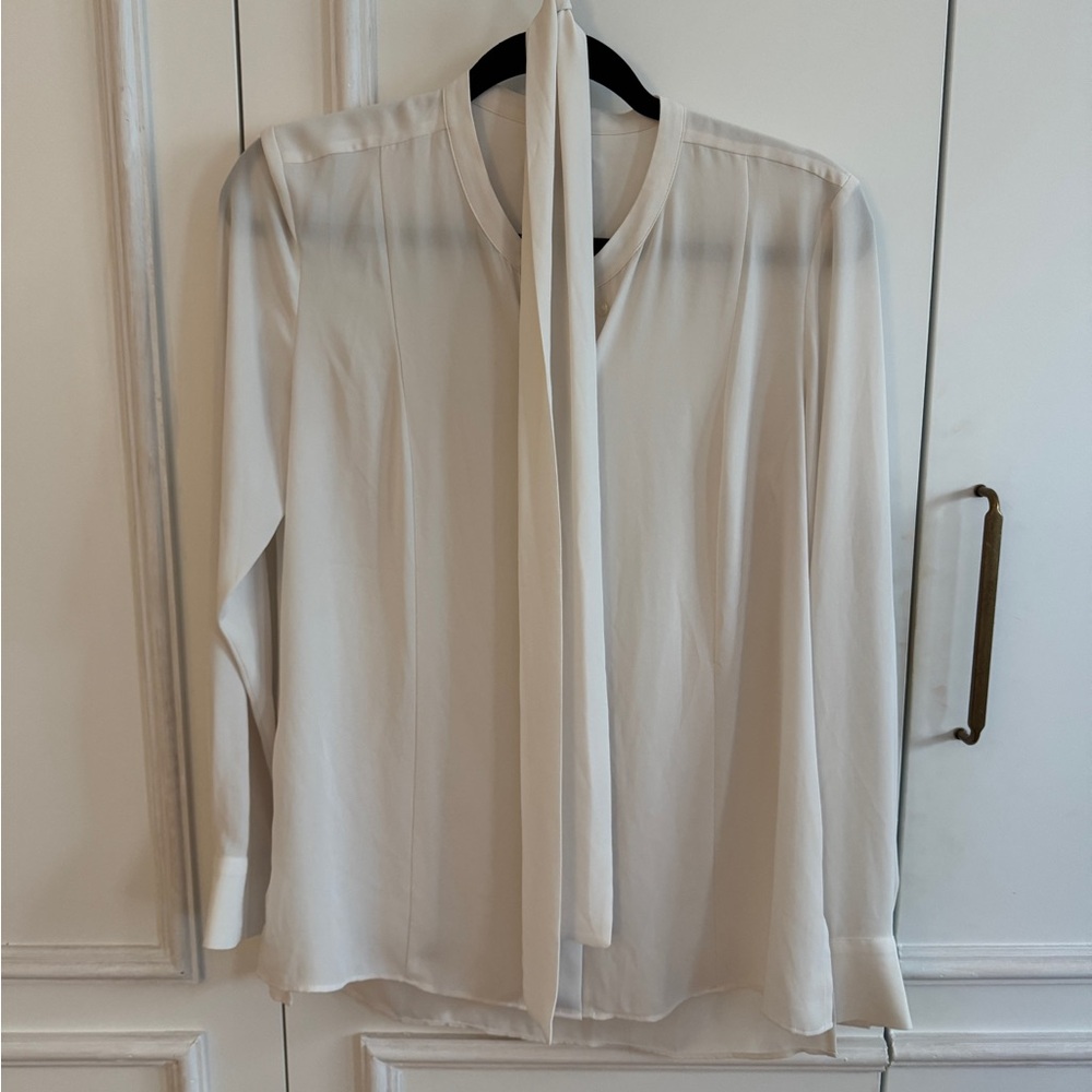 Ann Taylor Cream Tie-Neck Blouse